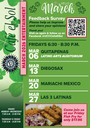 Cafe el Sol March Live Music Schedule